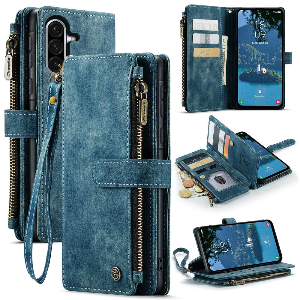 CASEME For Samsung Galaxy A56 5G Phone Cases with Strap C30 Zipper Multiple Card Holder PU Leather Cover