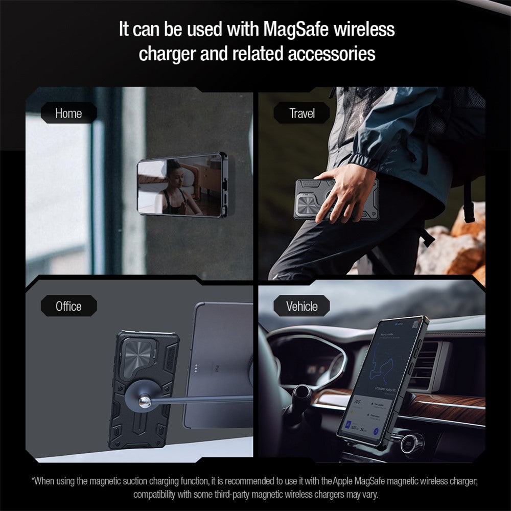 NILLKIN CamShield Armor magnetisk cover til Samsung Galaxy S25 Ultra med kameraafdækning, PC + TPU-cover