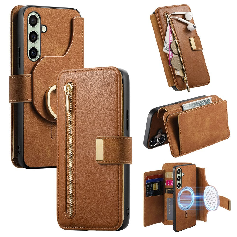 For Samsung Galaxy A25 5G (Global) (161.0 x 76.5 x 8.3mm) Magnetic Leather Case with Detachable RFID Blocking Zipper Wallet Cover