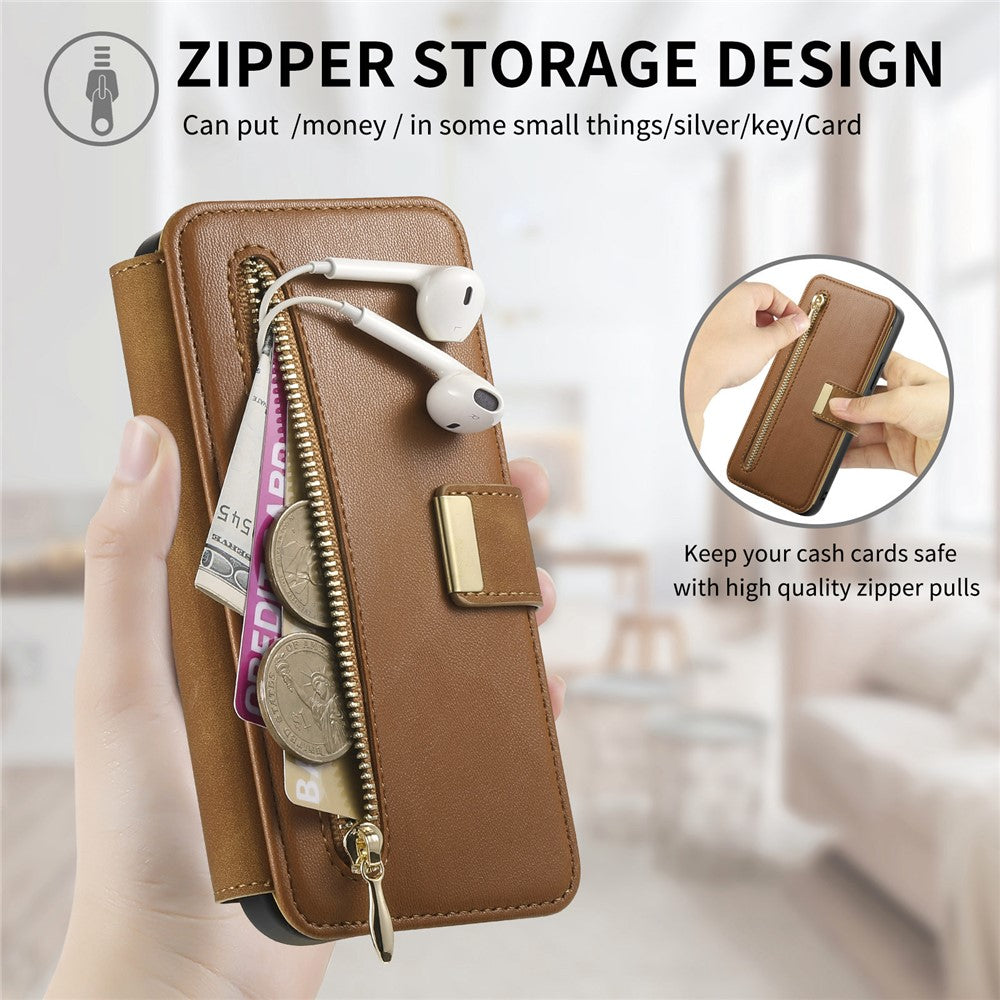 For Samsung Galaxy A25 5G (Global) (161.0 x 76.5 x 8.3mm) Magnetic Leather Case with Detachable RFID Blocking Zipper Wallet Cover