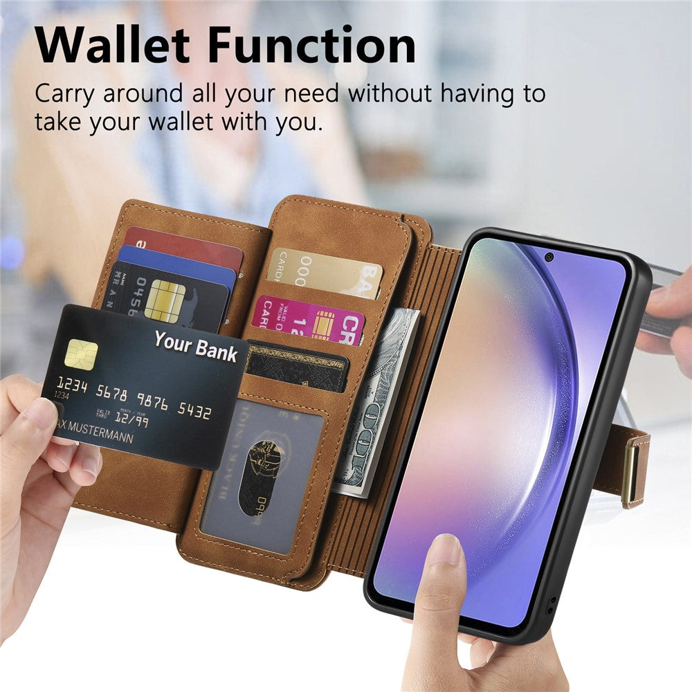 For Samsung Galaxy A25 5G (Global) (161.0 x 76.5 x 8.3mm) Magnetic Leather Case with Detachable RFID Blocking Zipper Wallet Cover