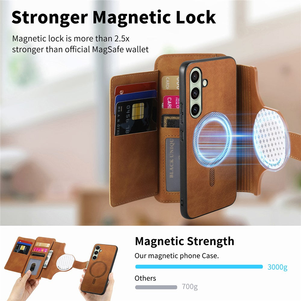 For Samsung Galaxy A25 5G (Global) (161.0 x 76.5 x 8.3mm) Magnetic Leather Case with Detachable RFID Blocking Zipper Wallet Cover