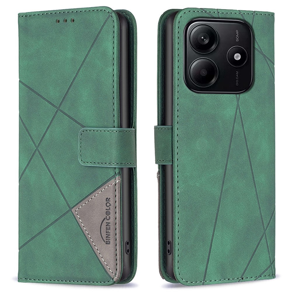 BINFEN COLOR For Xiaomi Redmi Note 14 4G (163.25mm) Phone Cases Wallet Stand Geometry Imprint Leather Cover