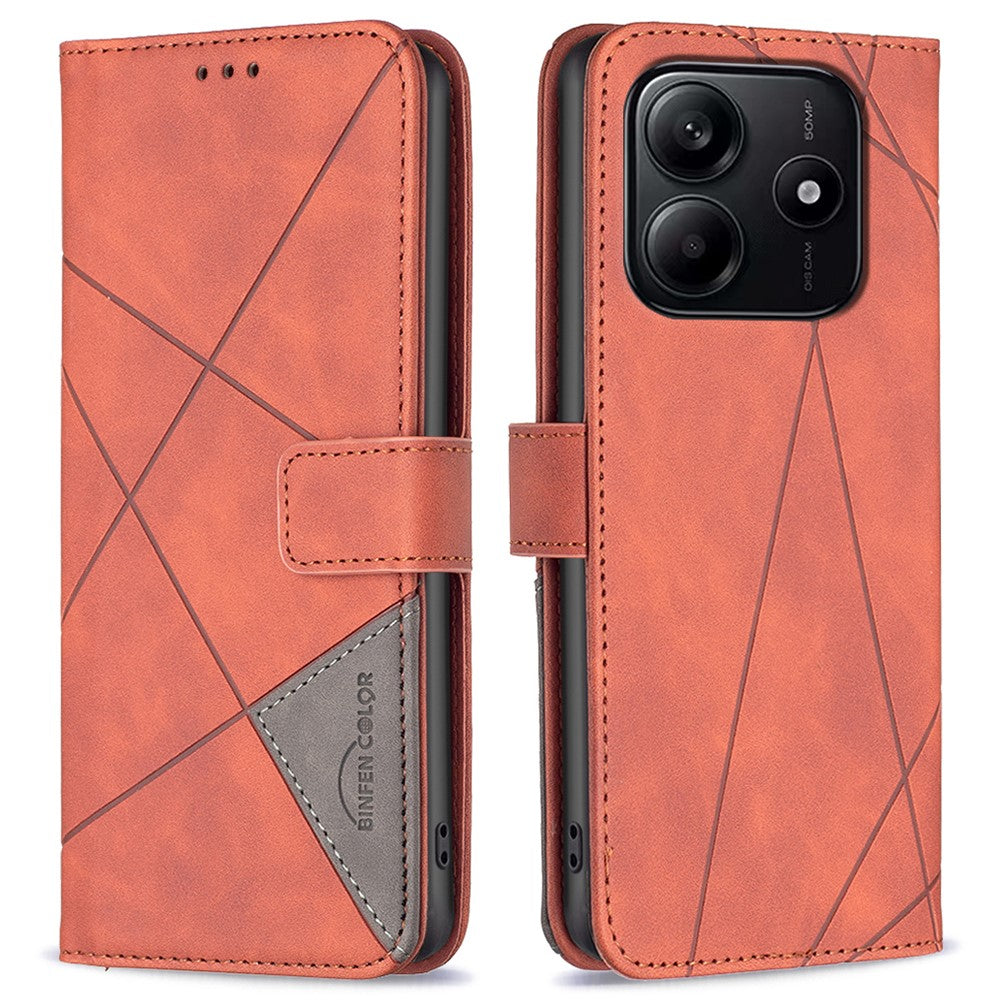BINFEN COLOR For Xiaomi Redmi Note 14 4G (163.25mm) Phone Cases Wallet Stand Geometry Imprint Leather Cover