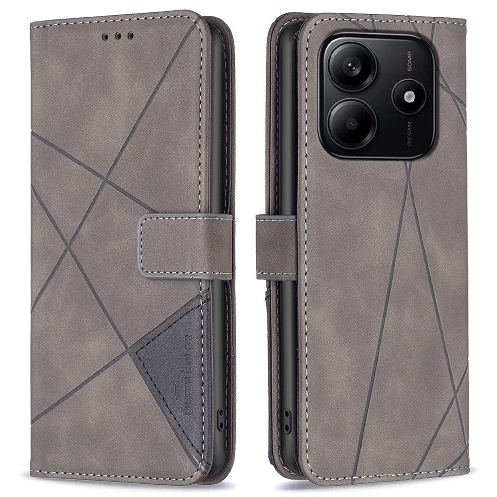 BINFEN COLOR For Xiaomi Redmi Note 14 4G (163.25mm) Phone Cases Wallet Stand Geometry Imprint Leather Cover