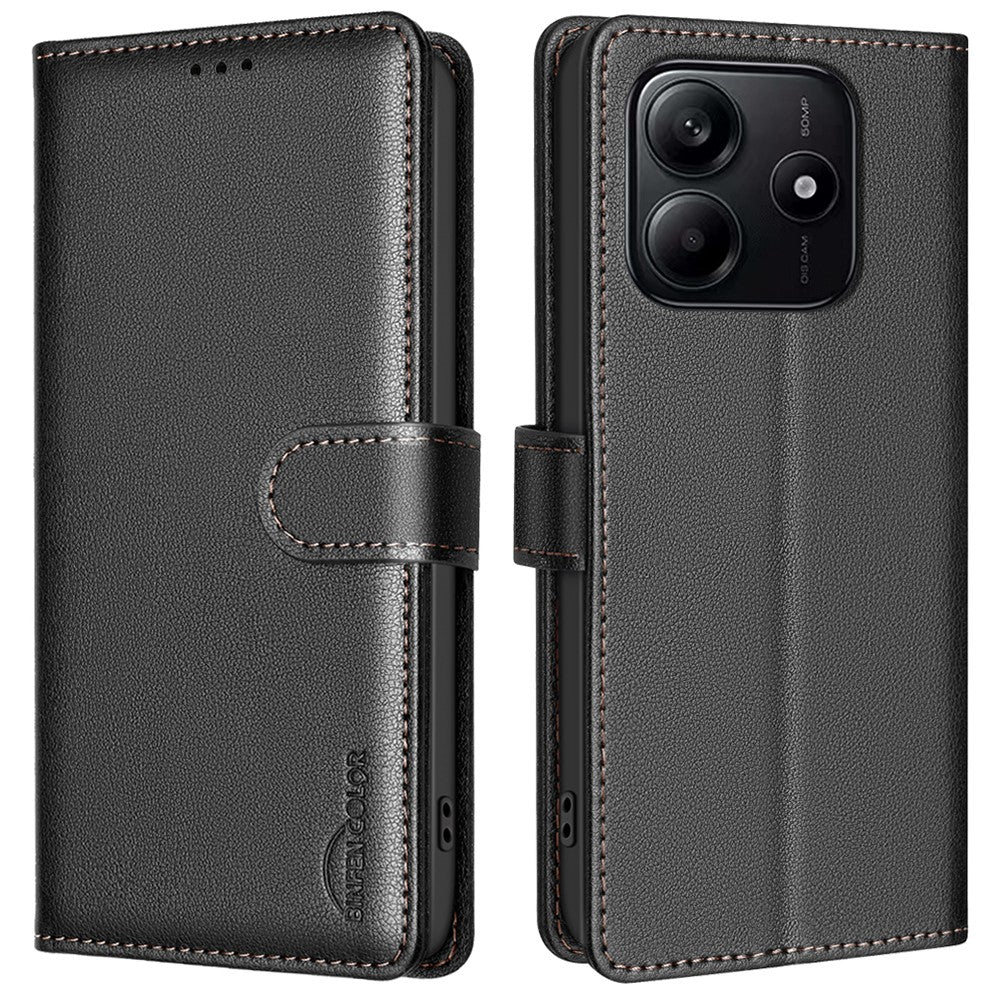 BINFEN COLOR BF32 För Xiaomi Redmi Note 14 4G (163.25mm) Läderfodral Plånbok RFID-blockerande mobilskydd