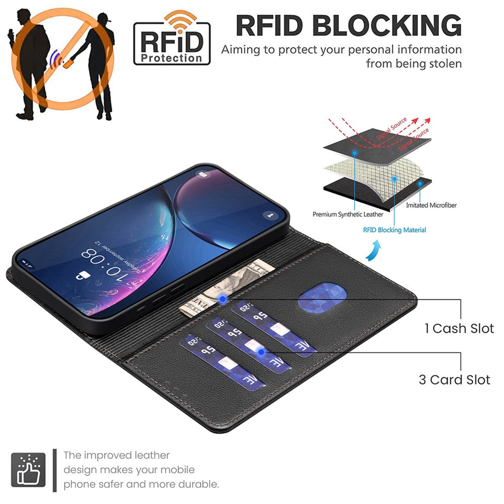 BINFEN COLOR BF32 För Xiaomi Redmi Note 14 4G (163.25mm) Läderfodral Plånbok RFID-blockerande mobilskydd