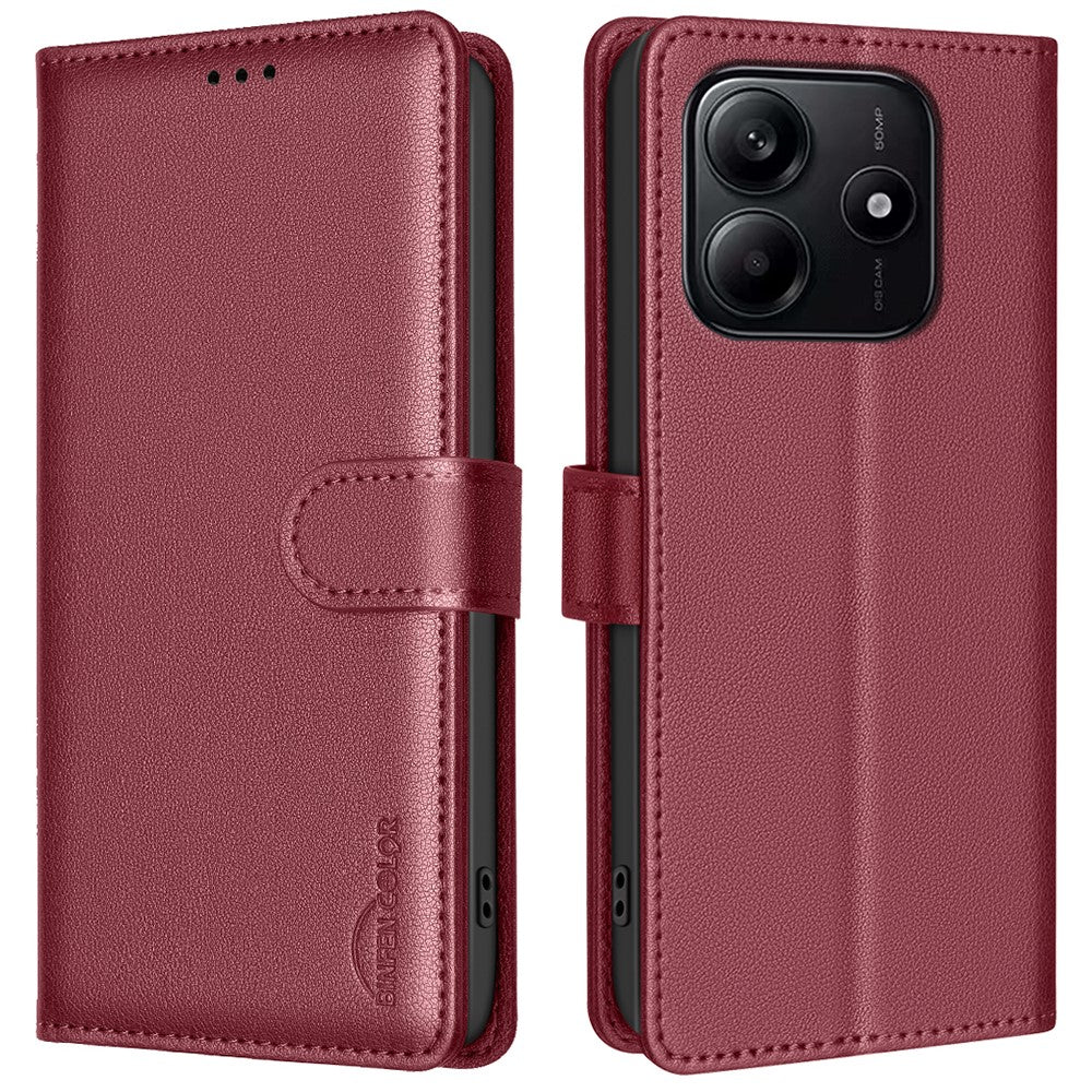 BINFEN COLOR BF32 För Xiaomi Redmi Note 14 4G (163.25mm) Läderfodral Plånbok RFID-blockerande mobilskydd