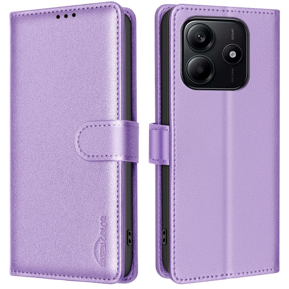 BINFEN COLOR BF32 För Xiaomi Redmi Note 14 4G (163.25mm) Läderfodral Plånbok RFID-blockerande mobilskydd