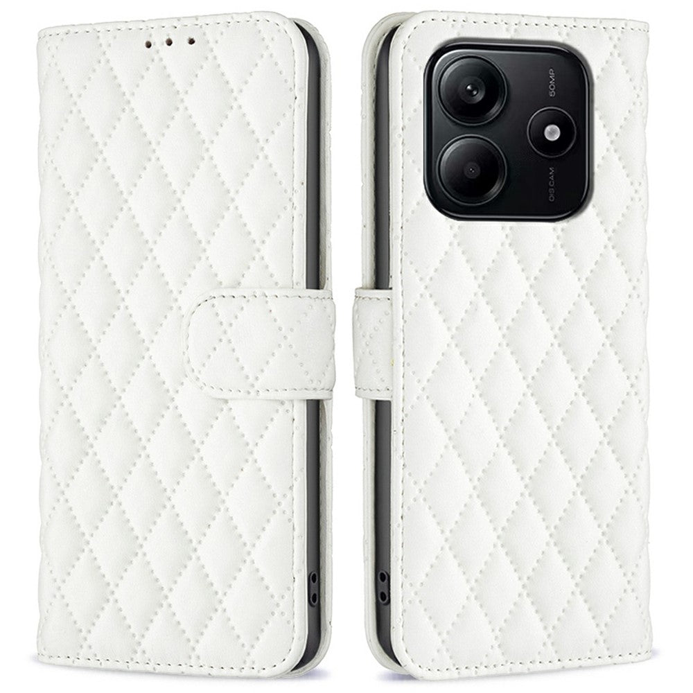 BINFEN COLOR BF Style-14 For Xiaomi Redmi Note 14 4G (163.25mm) Case Rhombus Phone Leather Cover Stand