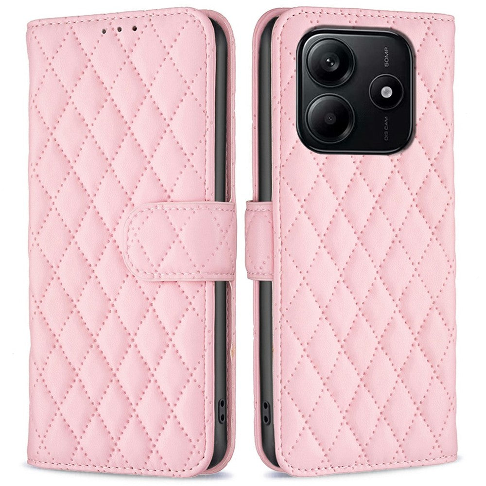 BINFEN COLOR BF Style-14 For Xiaomi Redmi Note 14 4G (163.25mm) Case Rhombus Phone Leather Cover Stand