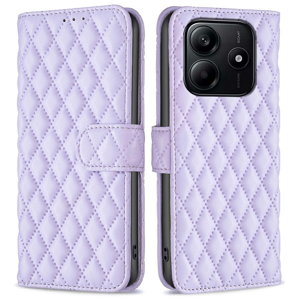 BINFEN COLOR BF Style-14 For Xiaomi Redmi Note 14 4G (163.25mm) Case Rhombus Phone Leather Cover Stand