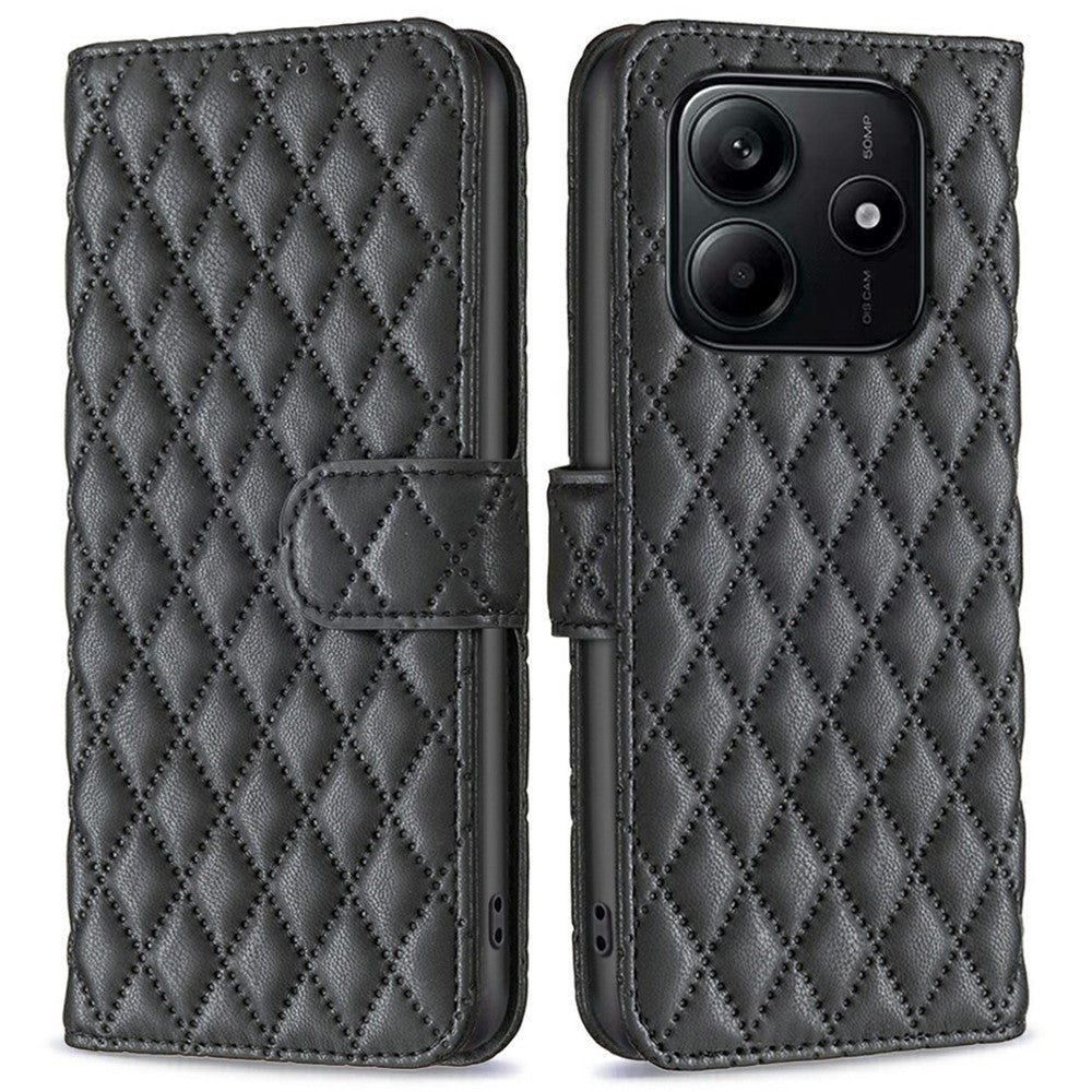BINFEN COLOR BF Style-14 For Xiaomi Redmi Note 14 4G (163.25mm) Case Rhombus Phone Leather Cover Stand