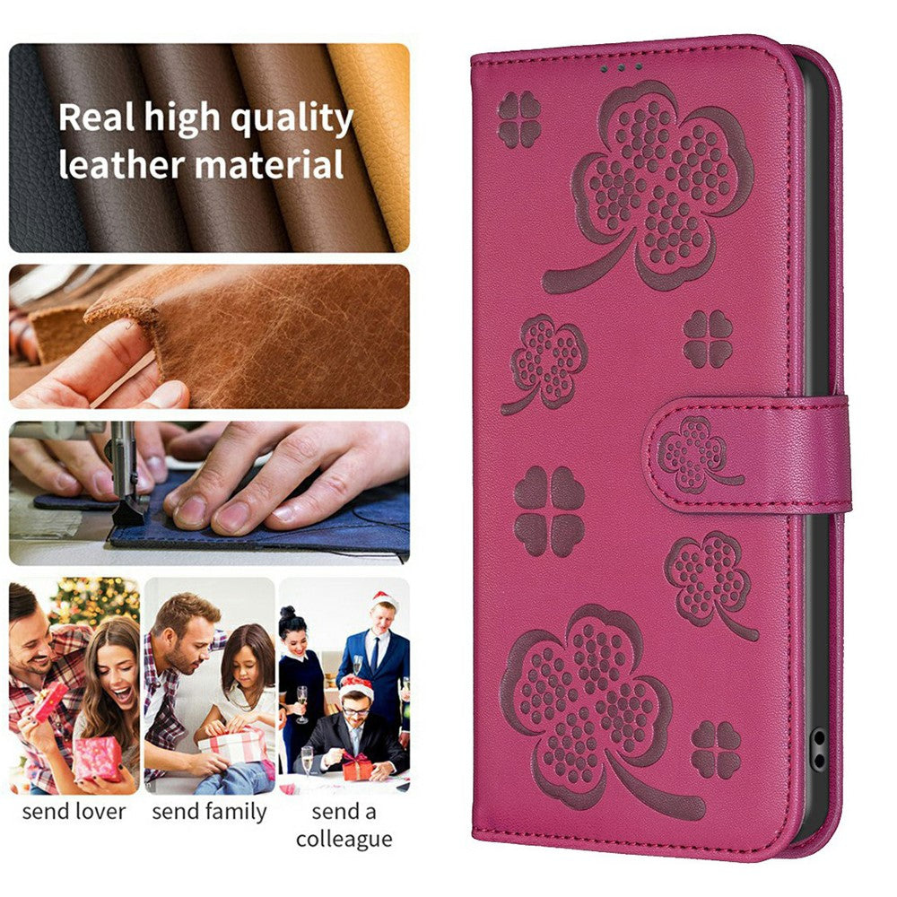 For Xiaomi Redmi Note 14 4G (163.25mm) Case Clover Pattern Wallet Stand View Leather Phone Cover