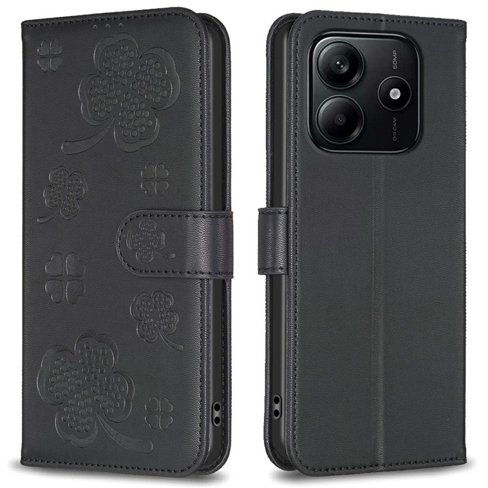 For Xiaomi Redmi Note 14 4G (163.25mm) Case Clover Pattern Wallet Stand View Leather Phone Cover