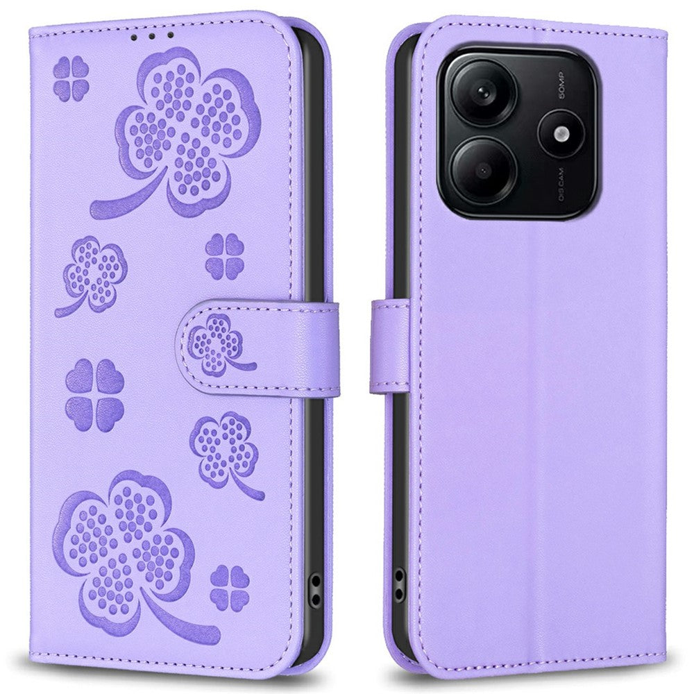 For Xiaomi Redmi Note 14 4G (163.25mm) Case Clover Pattern Wallet Stand View Leather Phone Cover