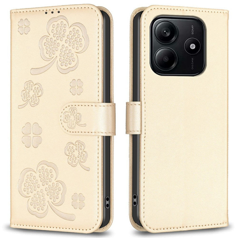 For Xiaomi Redmi Note 14 4G (163.25mm) Case Clover Pattern Wallet Stand View Leather Phone Cover
