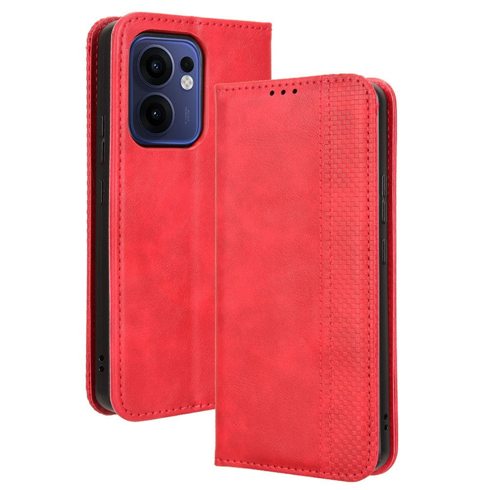 Oppo Reno13 F 5G (Reno 13 FS 5G) / 4G lædercover, pungcover, mobilcover med retrostruktur