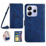 For Xiaomi Redmi Note 14 4G (163.25mm) Case Butterfly Flower Imprint Leather Phone Cover with Shoulder Strap