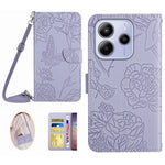 For Xiaomi Redmi Note 14 4G (163.25mm) Case Butterfly Flower Imprint Leather Phone Cover with Shoulder Strap