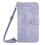 For Xiaomi Redmi Note 14 4G (163.25mm) Case Butterfly Flower Imprint Leather Phone Cover with Shoulder Strap