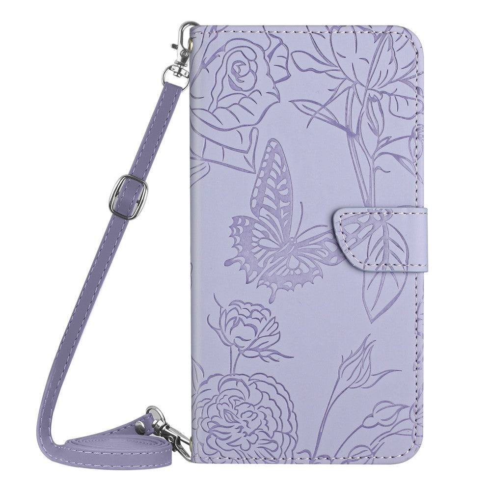 For Xiaomi Redmi Note 14 4G (163.25mm) Case Butterfly Flower Imprint Leather Phone Cover with Shoulder Strap