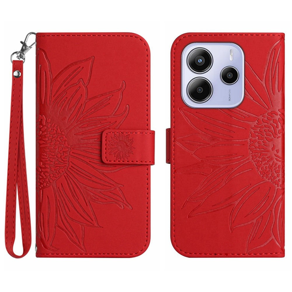 For Xiaomi Redmi Note 14 4G (163.25mm) Case Sunflower Imprint Leather Wallet Phone Cover with Wrist Strap