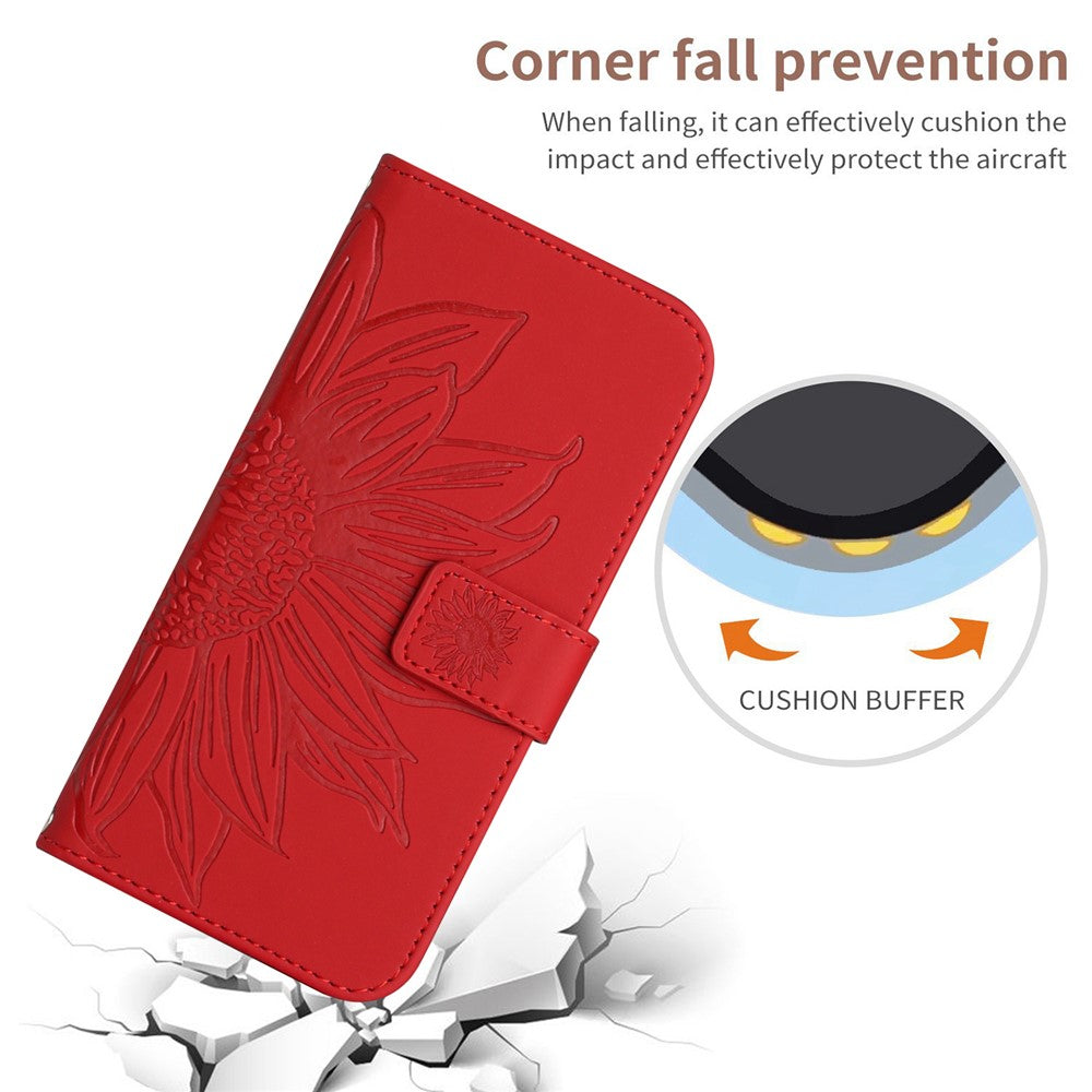 For Xiaomi Redmi Note 14 4G (163.25mm) Case Sunflower Imprint Leather Wallet Phone Cover with Wrist Strap