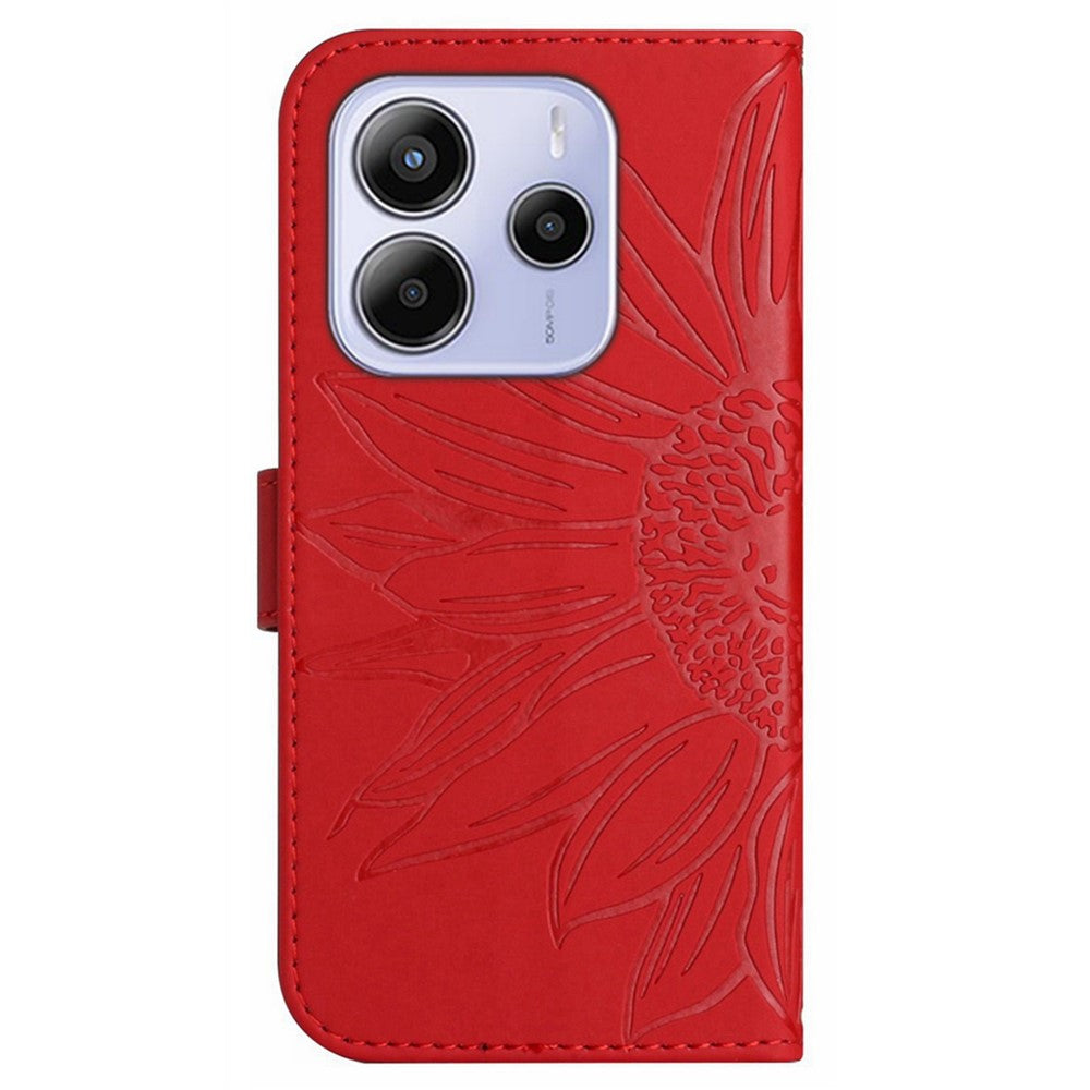 For Xiaomi Redmi Note 14 4G (163.25mm) Case Sunflower Imprint Leather Wallet Phone Cover with Wrist Strap