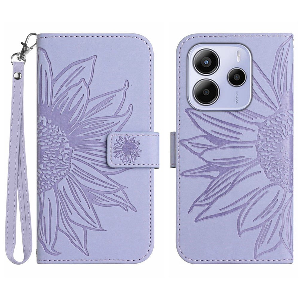 For Xiaomi Redmi Note 14 4G (163.25mm) Case Sunflower Imprint Leather Wallet Phone Cover with Wrist Strap