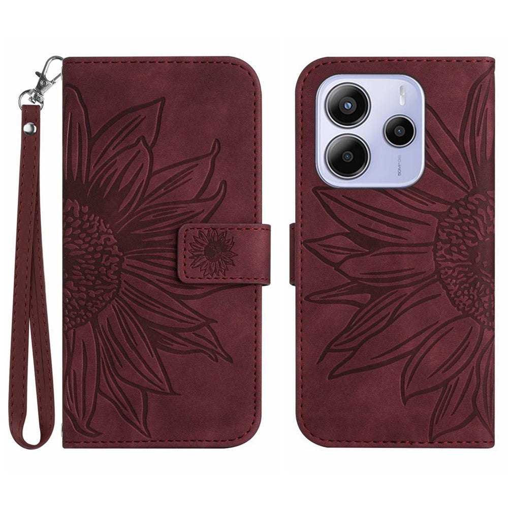 For Xiaomi Redmi Note 14 4G (163.25mm) Case Sunflower Imprint Leather Wallet Phone Cover with Wrist Strap