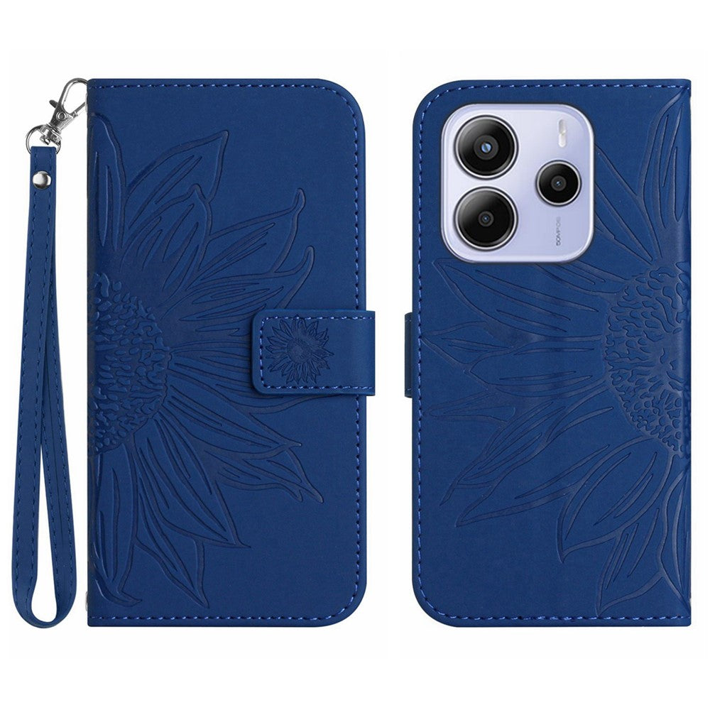 For Xiaomi Redmi Note 14 4G (163.25mm) Case Sunflower Imprint Leather Wallet Phone Cover with Wrist Strap