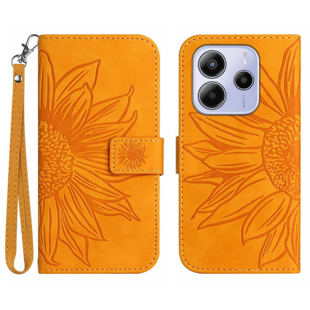 For Xiaomi Redmi Note 14 4G (163.25mm) Case Sunflower Imprint Leather Wallet Phone Cover with Wrist Strap