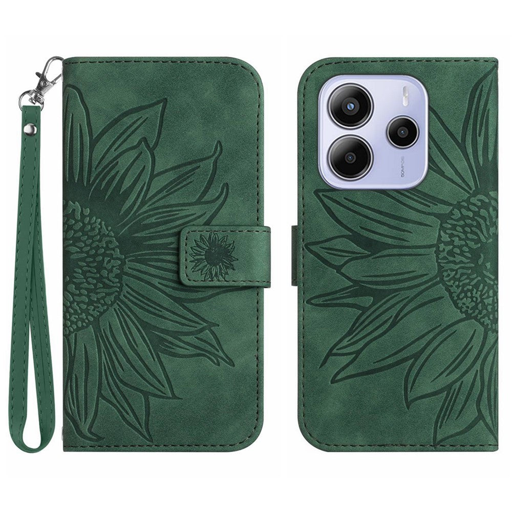 For Xiaomi Redmi Note 14 4G (163.25mm) Case Sunflower Imprint Leather Wallet Phone Cover with Wrist Strap