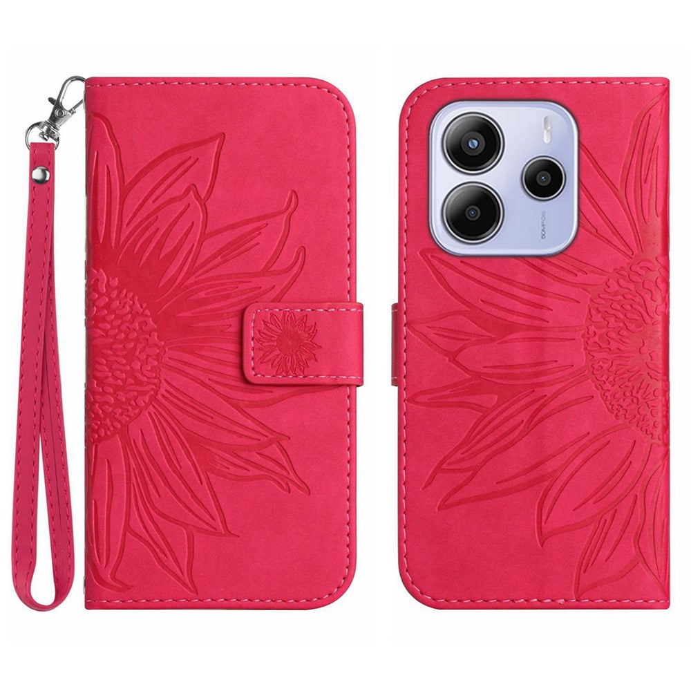 For Xiaomi Redmi Note 14 4G (163.25mm) Case Sunflower Imprint Leather Wallet Phone Cover with Wrist Strap