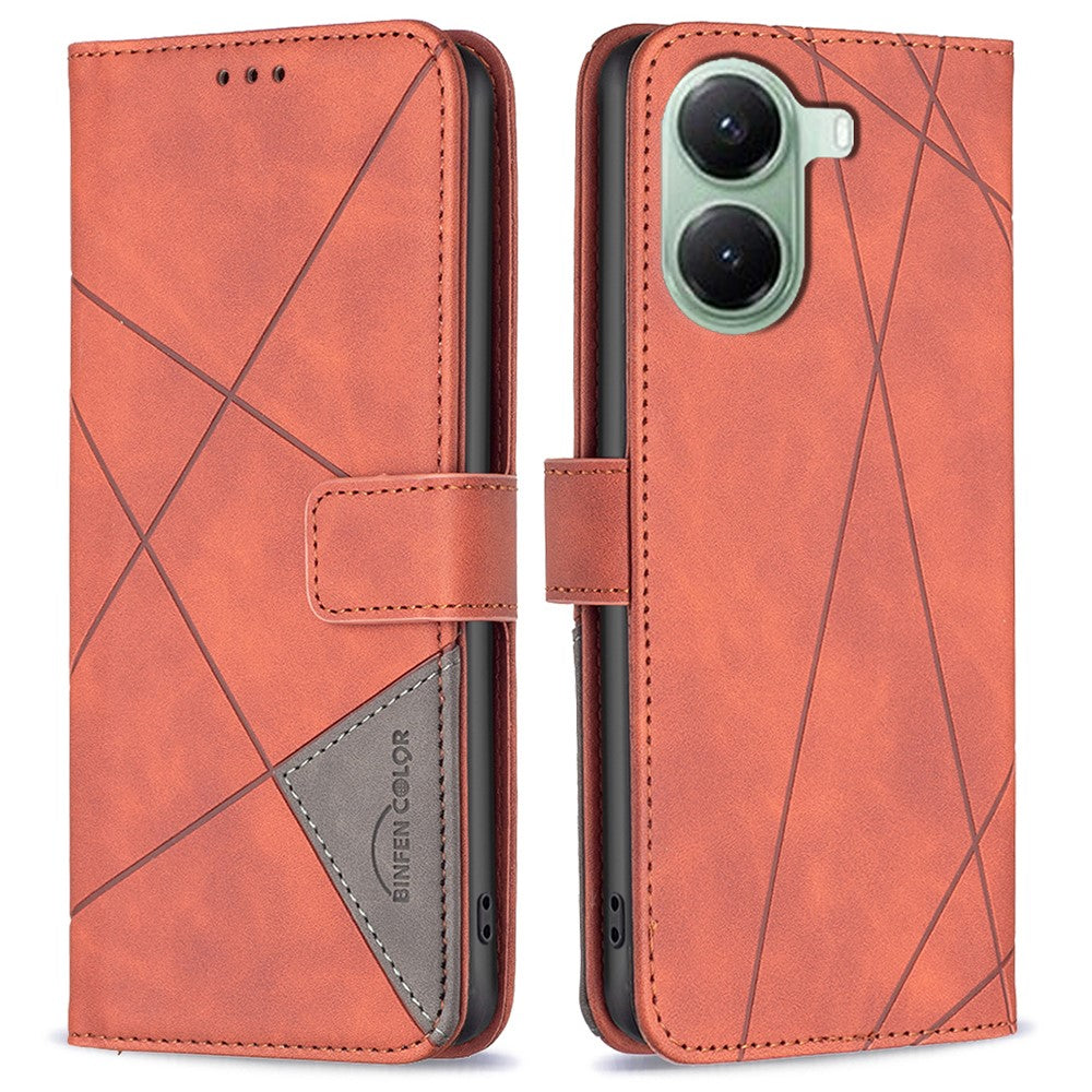 BINFEN COLOR For Xiaomi Poco X7 Pro 5G / Redmi Turbo 4 5G Phone Cases Wallet Stand Geometry Imprint Leather Cover