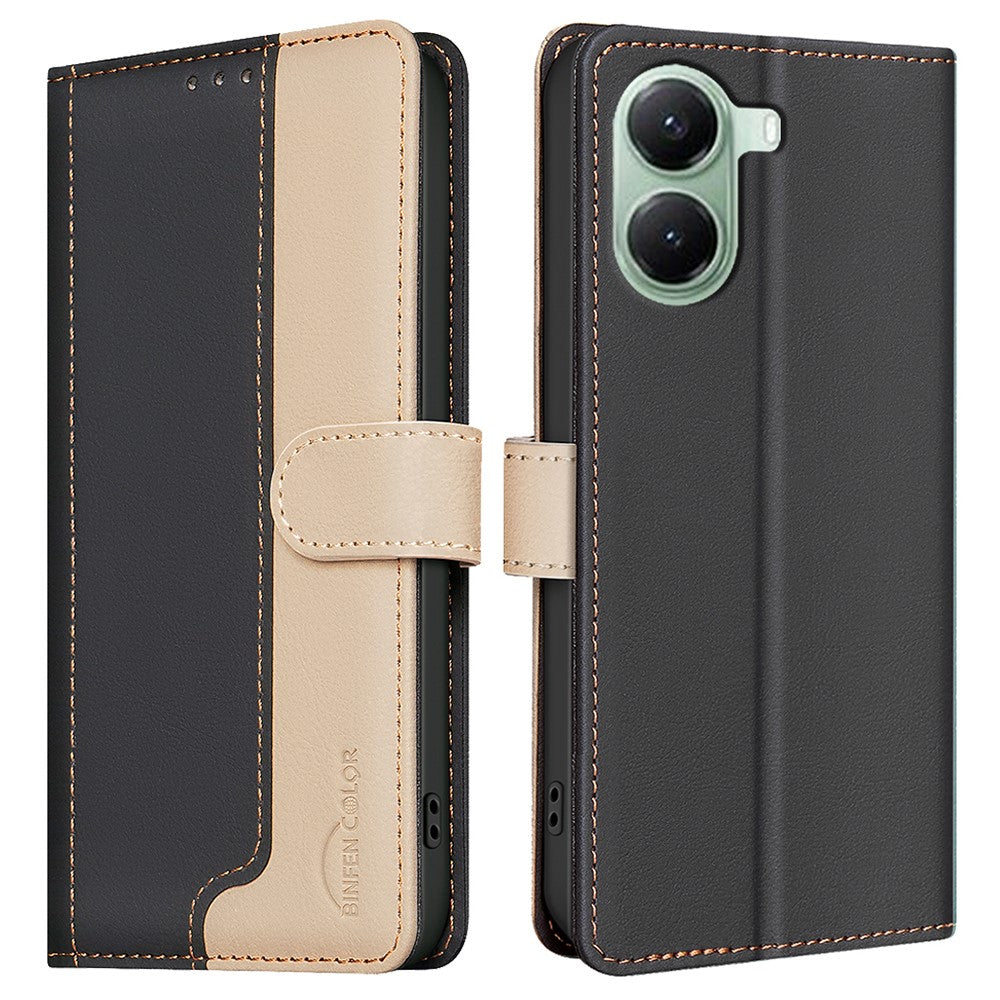 BINFEN COLOR BF33 Phone Case for Xiaomi Poco X7 Pro 5G / Redmi Turbo 4 5G Leather Cover Splicing Color RFID Blocking