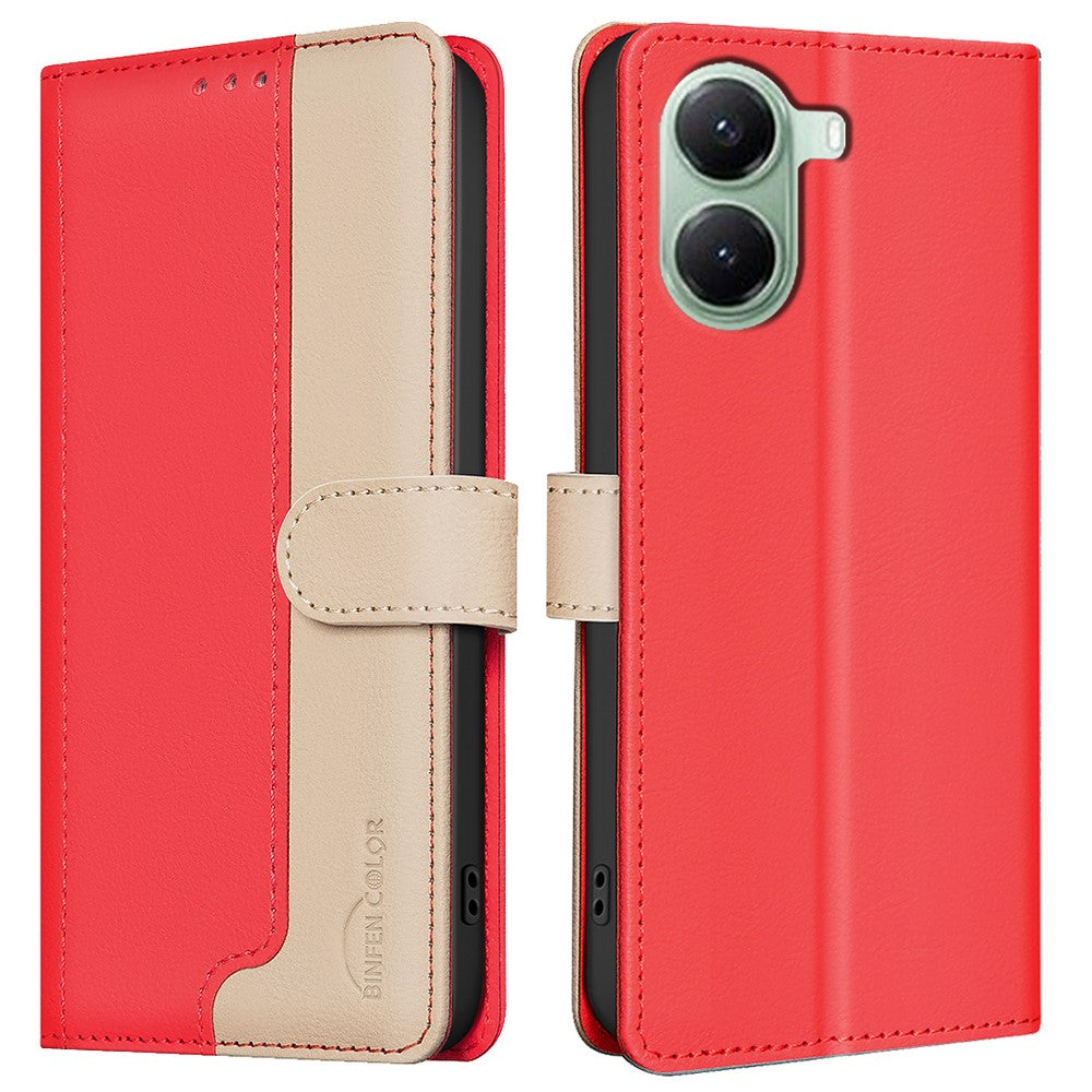 BINFEN COLOR BF33 Phone Case for Xiaomi Poco X7 Pro 5G / Redmi Turbo 4 5G Leather Cover Splicing Color RFID Blocking
