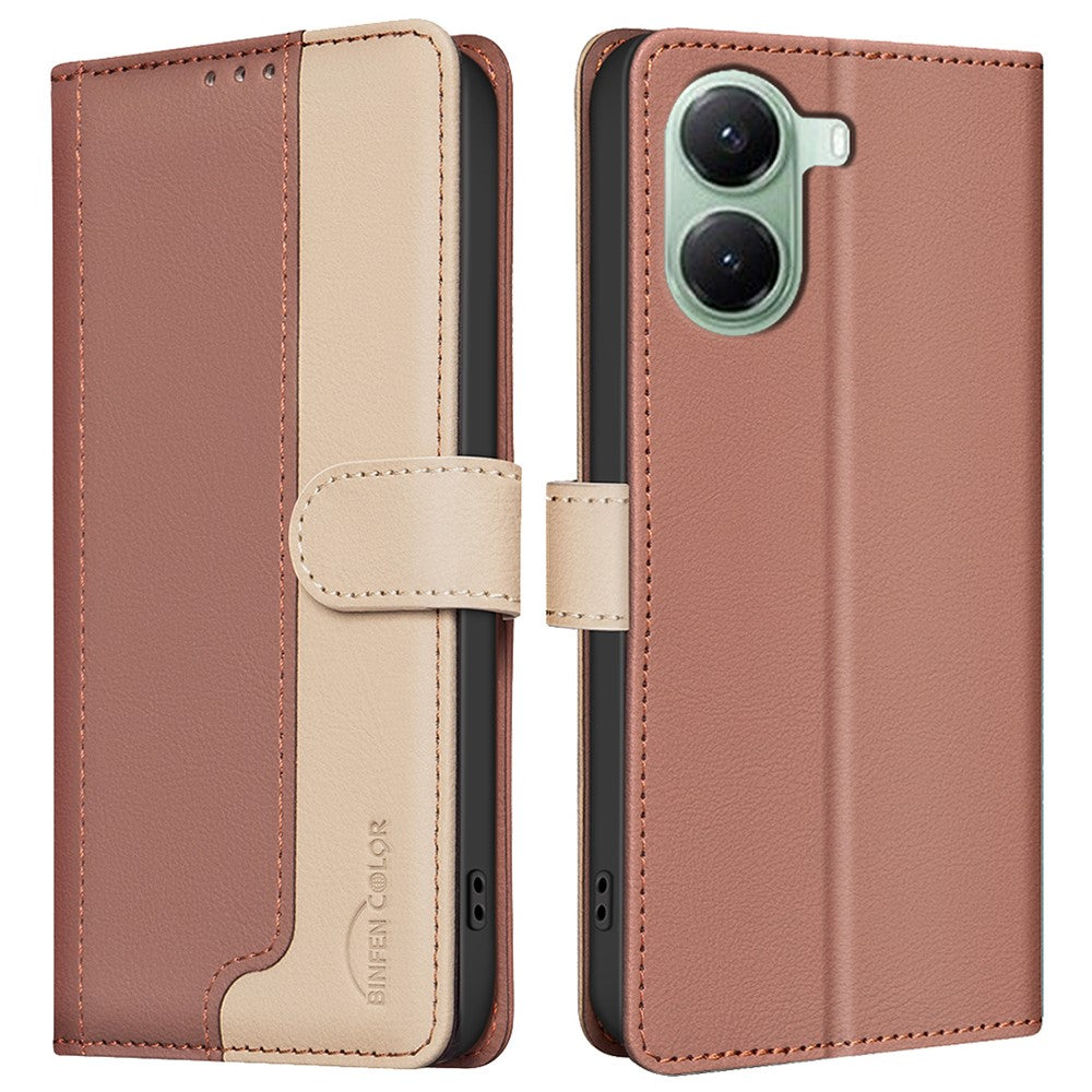 BINFEN COLOR BF33 Phone Case for Xiaomi Poco X7 Pro 5G / Redmi Turbo 4 5G Leather Cover Splicing Color RFID Blocking