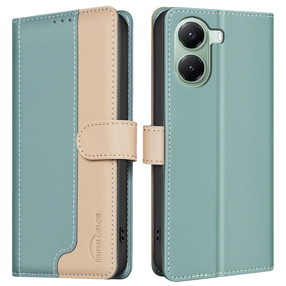 BINFEN COLOR BF33 Phone Case for Xiaomi Poco X7 Pro 5G / Redmi Turbo 4 5G Leather Cover Splicing Color RFID Blocking