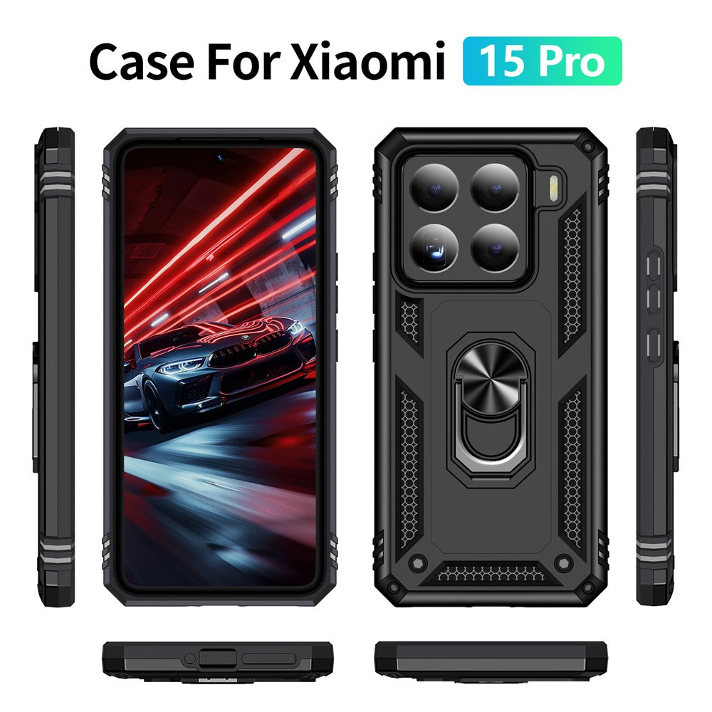 Xiaomi 15 Pro-skal PC + TPU-mobilskal med roterande ringstativ