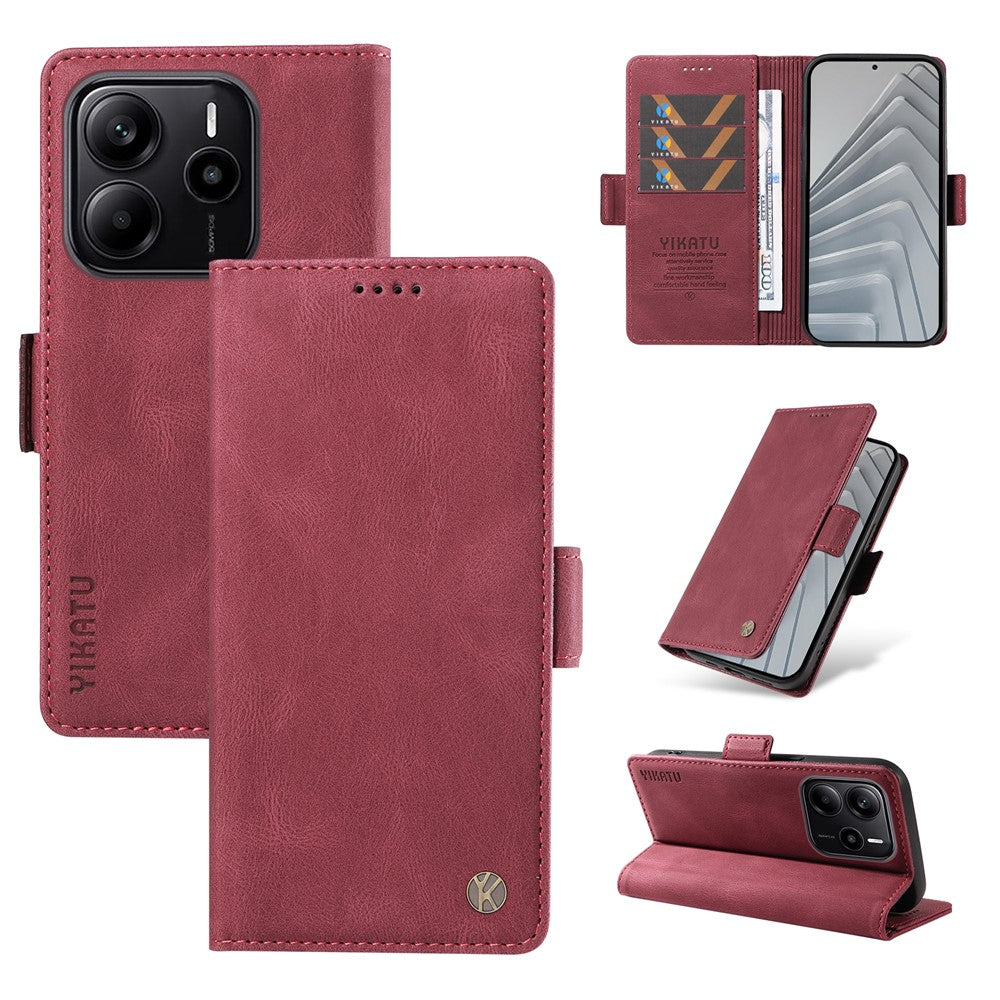 YIKATU Läderfodral för Xiaomi Redmi Note 14 4G (163,25 mm) YK-005 Plånboksfodral med hudkänsla och mobilkänsla