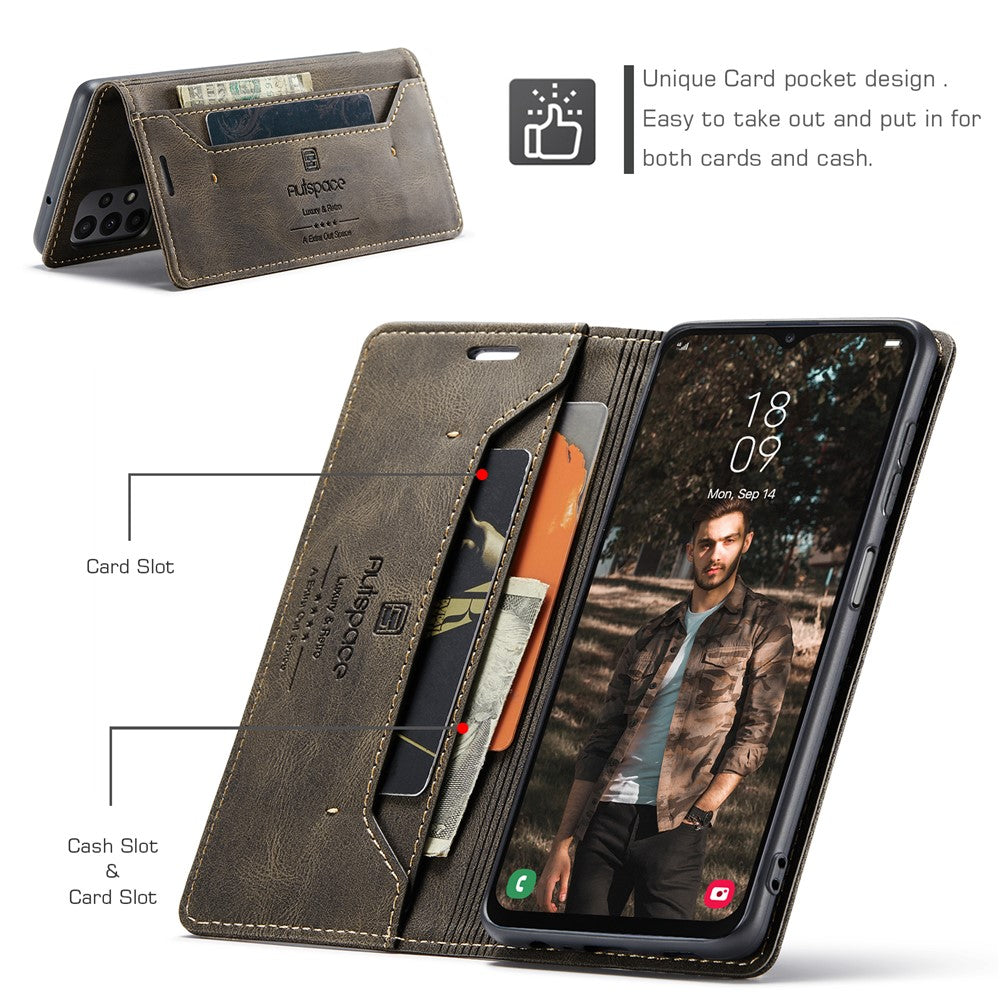 AUTSPACE For Samsung Galaxy M23 5G / Galaxy A23 5G (Global Version) Wallet Case  A01 Leather Stand Cover with RFID Blocking Card Holder