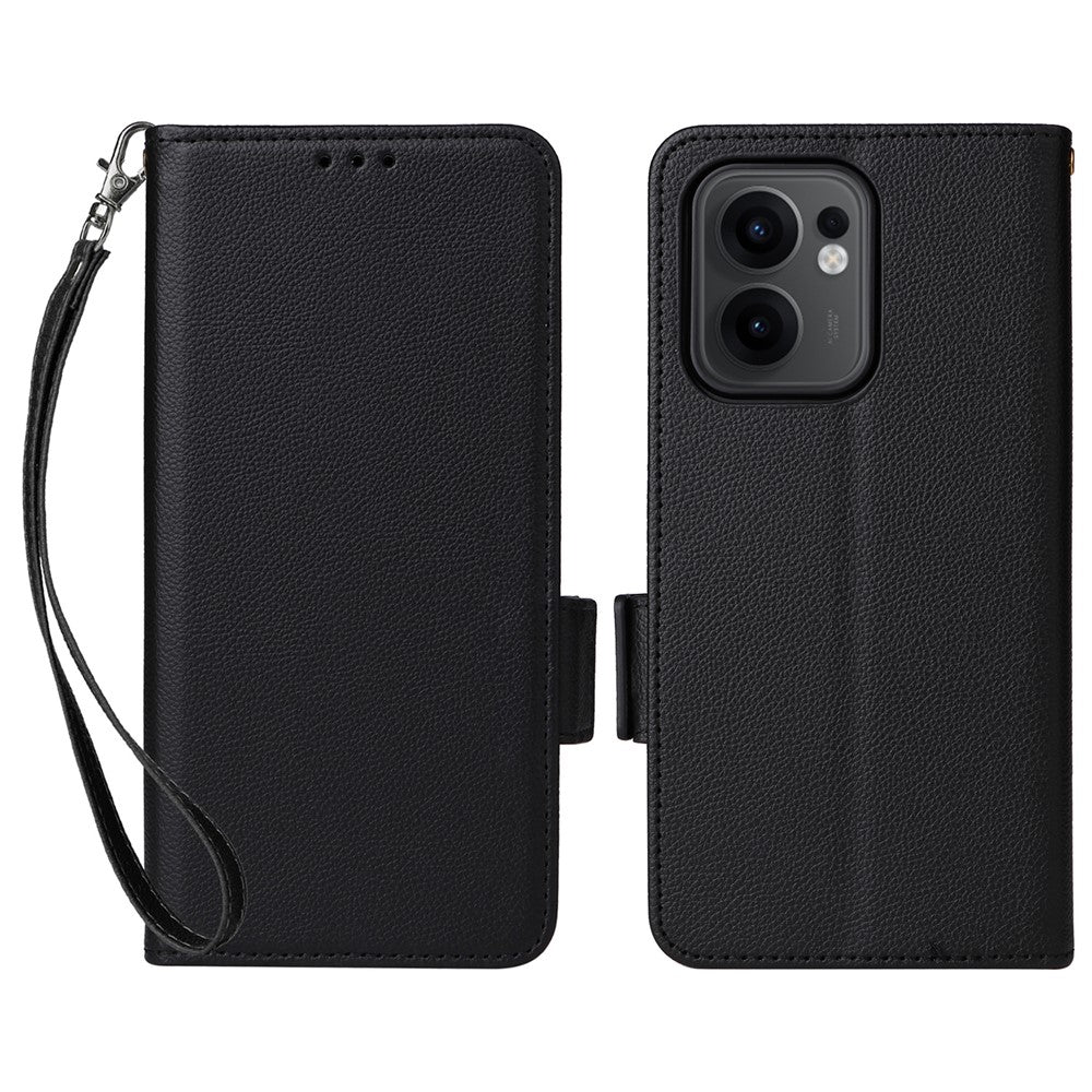 Oppo Reno13 F 5G (Reno 13 FS 5G) / 4G-skal med handledsrem, plånboksfodral i PU-läder med litchitextur
