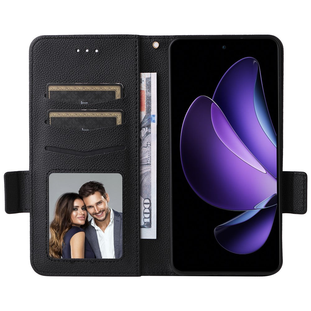 Oppo Reno13 F 5G (Reno 13 FS 5G) / 4G-skal med handledsrem, plånboksfodral i PU-läder med litchitextur