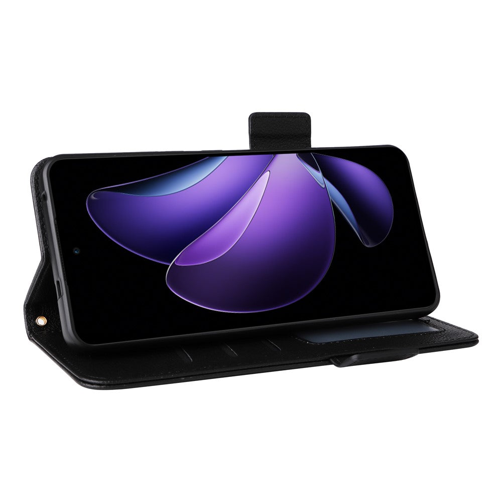 Oppo Reno13 F 5G (Reno 13 FS 5G) / 4G-skal med handledsrem, plånboksfodral i PU-läder med litchitextur