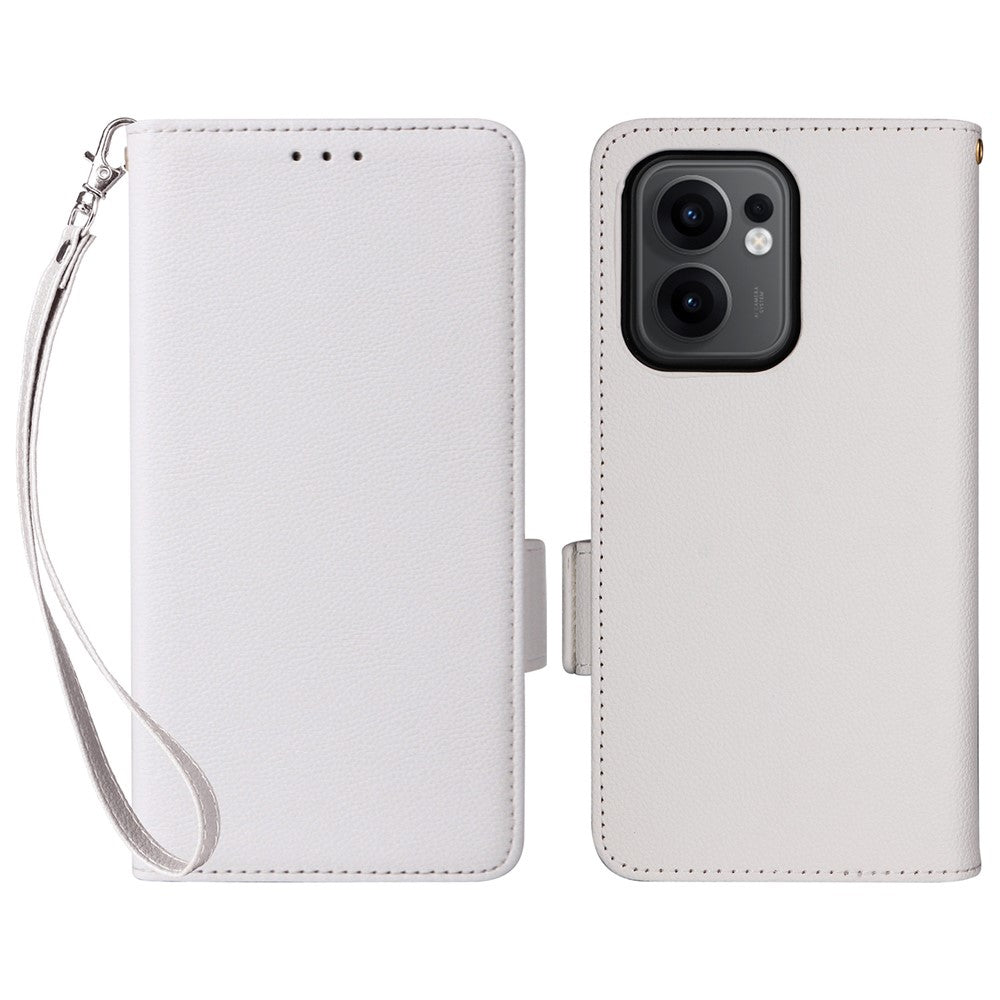 Oppo Reno13 F 5G (Reno 13 FS 5G) / 4G-skal med handledsrem, plånboksfodral i PU-läder med litchitextur