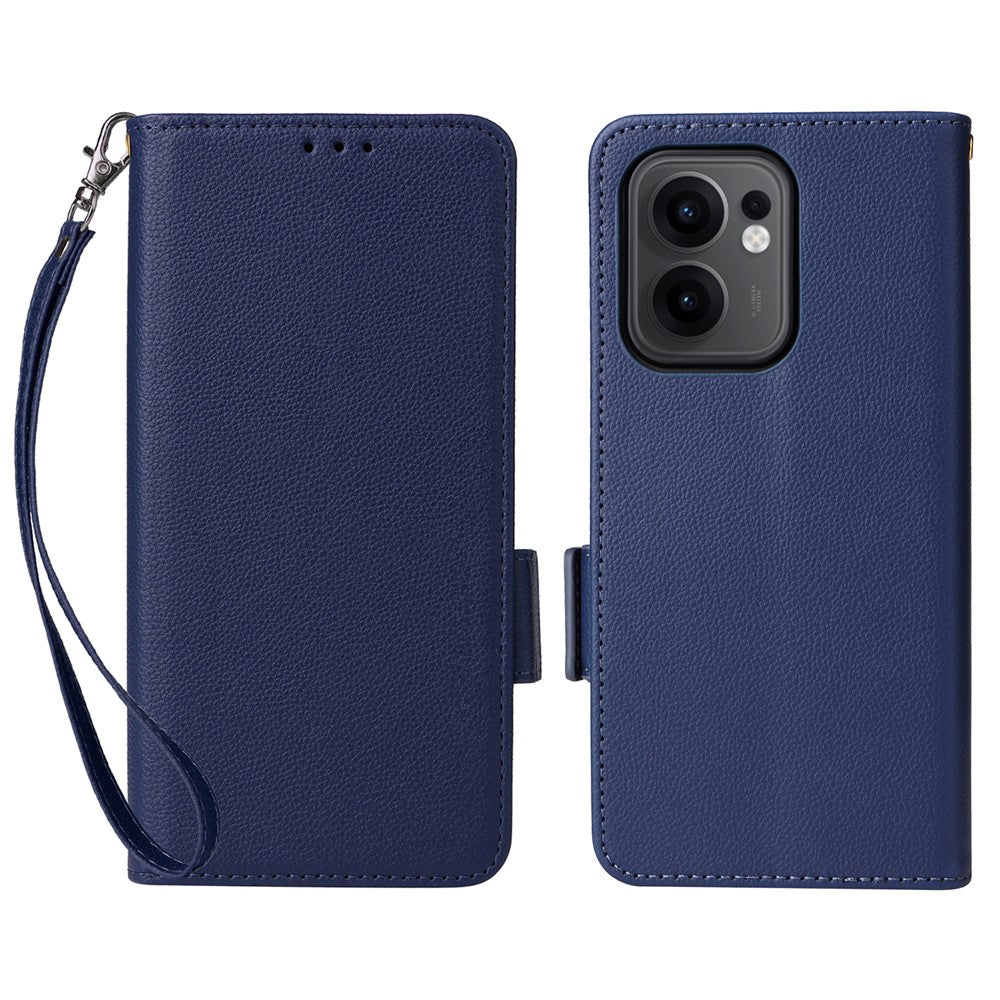 Oppo Reno13 F 5G (Reno 13 FS 5G) / 4G-skal med handledsrem, plånboksfodral i PU-läder med litchitextur