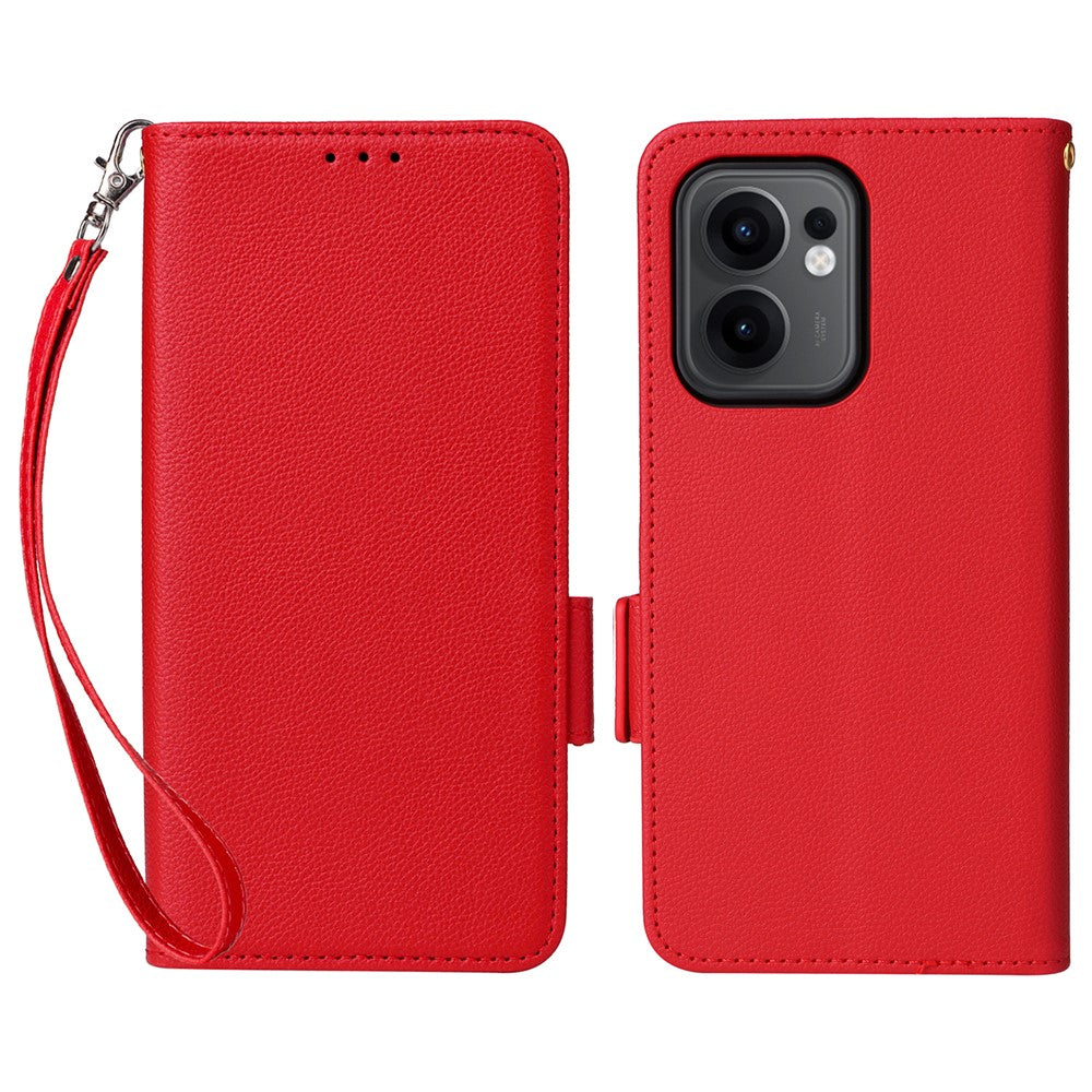 Oppo Reno13 F 5G (Reno 13 FS 5G) / 4G-skal med handledsrem, plånboksfodral i PU-läder med litchitextur