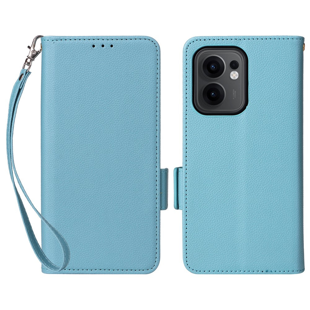 Oppo Reno13 F 5G (Reno 13 FS 5G) / 4G-skal med handledsrem, plånboksfodral i PU-läder med litchitextur